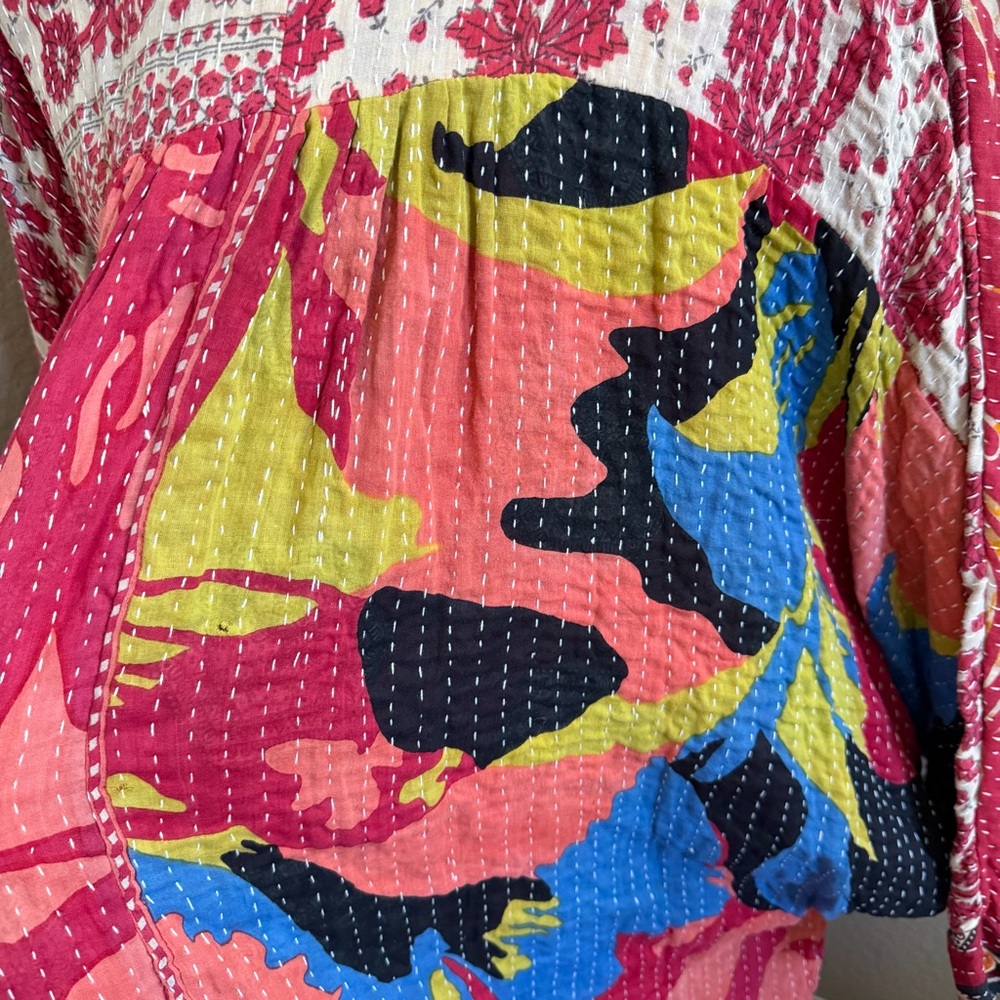 Bohemian Vintage Kantha Cotton Jacket – Hand Stitched – Oversized – Pockets - Picture 9 of 9